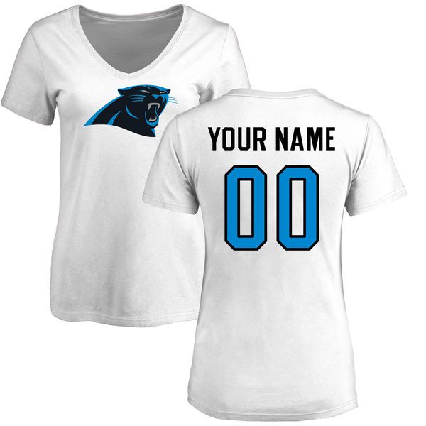 Women Carolina Panthers NFL Pro Line White Custom Name and Number Logo Slim Fit T-Shirt->nfl t-shirts->Sports Accessory